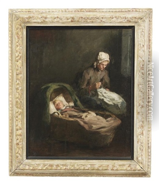 Mother And A Sleeping Child Oil Painting - Lammert Van Der Tonge