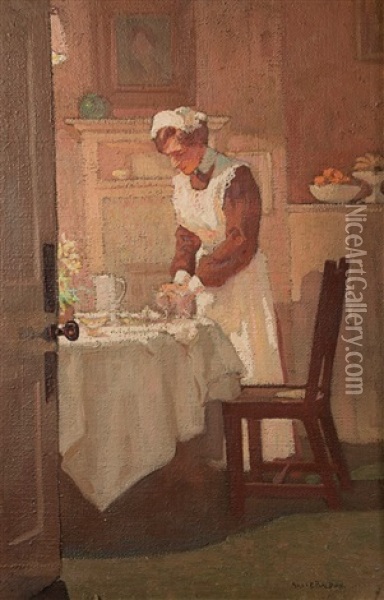 Setting The Evening Table Oil Painting - Brake Baldwin