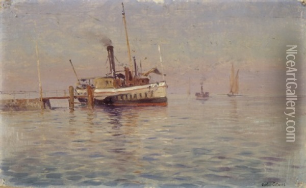 Genfersee Mit Dampfschiff Am Landesteg Oil Painting - Jean-Baptiste-Arthur Calame