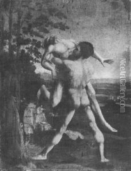Hercules And Antaeus Oil Painting - Jan Van Scorel