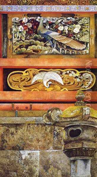 Wall Enclosing the Mausoleum of Ieyasu at Nikko Oil Painting - Henry Roderick Newman