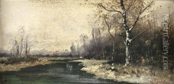 Flusslandschaft Mit Birken Oil Painting - Adolf Kaufmann