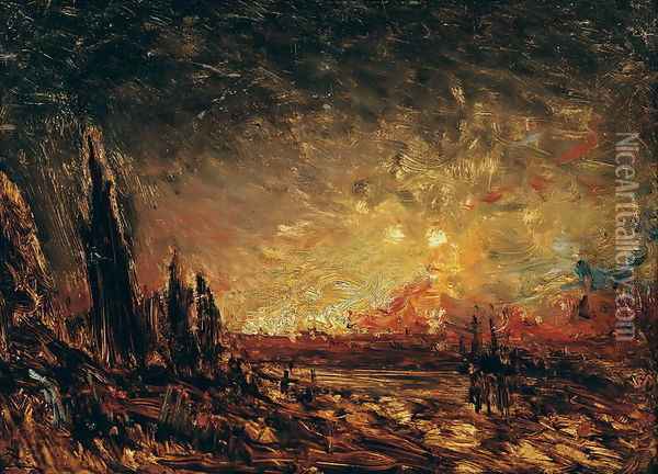 Fire Oil Painting - Felix Ziem