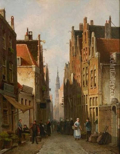 Dutch Street Scene Oil Painting - Cornelis Christiaan Dommelshuizen