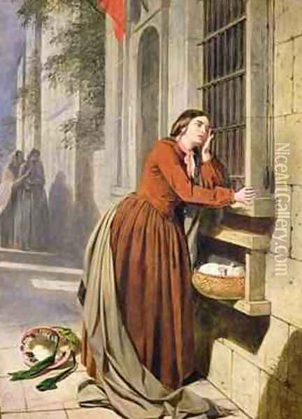 Mother Depositing Her Child in the Foundling Hospital in Paris 1855-60 Oil Painting - Henry Nelson O'Neil