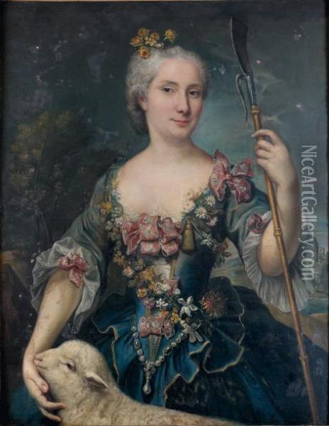 Portrait De Femme En Sainte-agnes Oil Painting - Marianne Loir