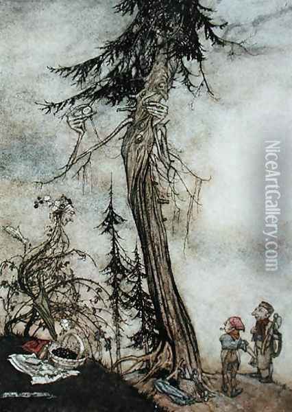 The Fir-Tree and the Bramble, illustration from Aesops Fables, published by Heinemann, 1912 Oil Painting - Arthur Rackham
