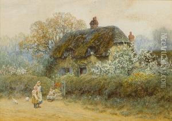 Young Children By A Cottage Gate Oil Painting - Helen Mary Elizabeth Allingham