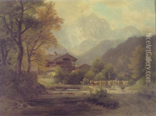 Bei Partenkirchen Mit Zugspitze Oil Painting - Ludwig Sckell