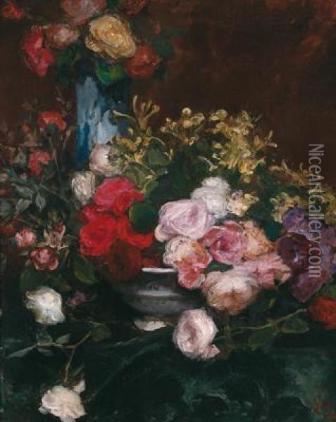 Still Life With Flowers Oil Painting - Edouard Agneessens