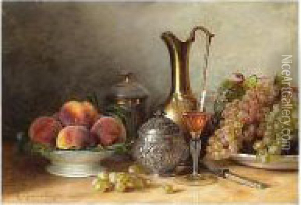 Still-life With Peaches Oil Painting - Jules-Alexandre Gamba De Preydour