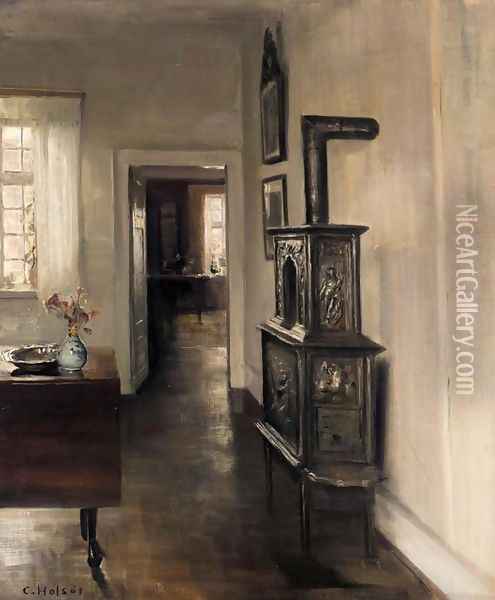 Interior with a Stove (Interieur med pejs) Oil Painting - Carl Holsøe