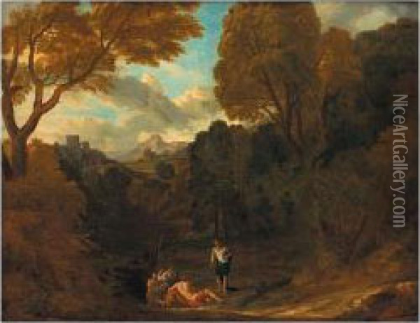 Italianate Landscape With A Classical Scene Oil Painting - Pieter Andreas Rysbrack