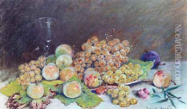 White Grapes and Plums Oil Painting - Pierre Ernest Prins