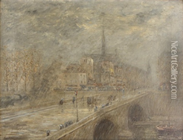Rainy Paris Scene Oil Painting - Emile Rene Lafont