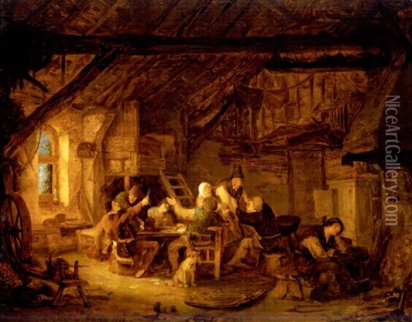Zechende Bauern In Einem Interieur Oil Painting - Adriaen Jansz van Ostade