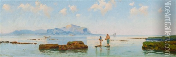 Fishermen In The Bay Of Palermo Oil Painting - Eremino Kremp