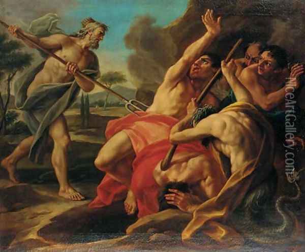 Neptune battling the Giants Oil Painting - Francesco Maggiotto