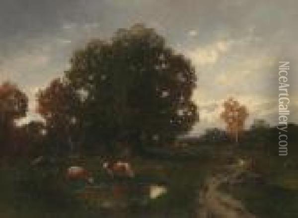 Cows In The Pasture Oil Painting - Adolf Kaufmann