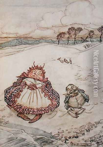 The Crab and his Mother, illustration from Aesops Fables, published by Heinemann, 1912 Oil Painting - Arthur Rackham