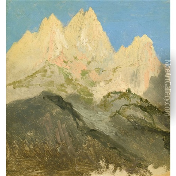 Trois Sommets De Montagnes Oil Painting - Alexandre Calame