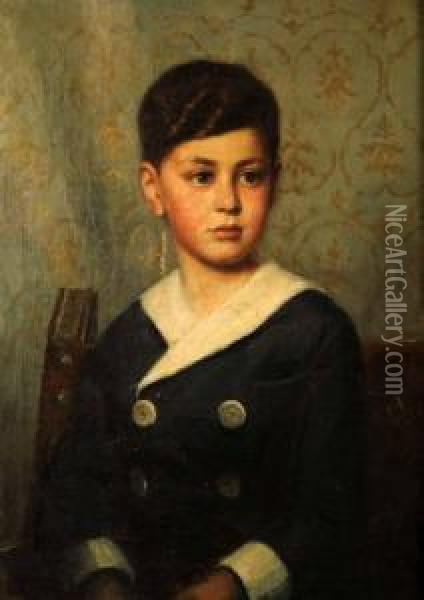 Head And Shoulders Portrait Of A Young Boy Oil Painting - Dezso Pecsi-Pilch
