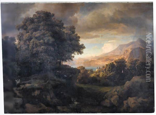 View Of Lago Di Como Near Fiume Di Latte Oil Painting - Ludwig Heinrich Theodor Gurlitt