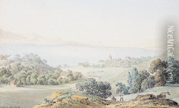 Traditionally Identified As A View Of Ouchy,lake Geneva Oil Painting - Jean Antoine Linck