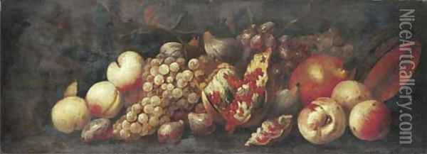 Peaches, grapes on the vine, figs Oil Painting - Abraham Brueghel