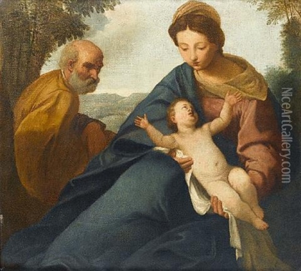 The Rest On The Flight Into Egypt Oil Painting - Simone Cantarini