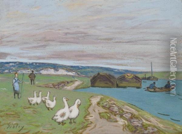 La Gardeuse D'oies Oil Painting - Alfred Sisley