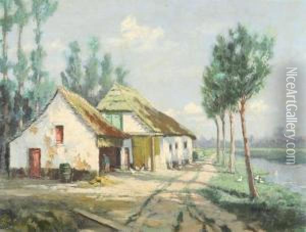 Farmhouse Near The Water Oil Painting - Omer Coppens