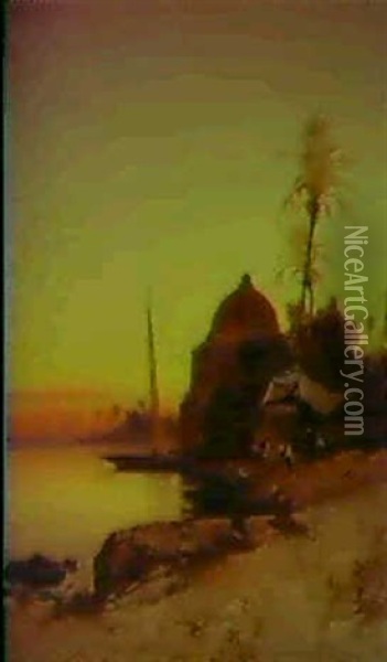 Prayers By The Nile At Sunset Oil Painting - Hermann David Salomon Corrodi