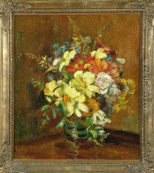 A Flower Arrangement In A Vase Oil Painting - John Falconar Slater