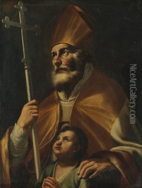 Bischof Und Ein Kind In Anbetung Oil Painting - Francesco Francanzano