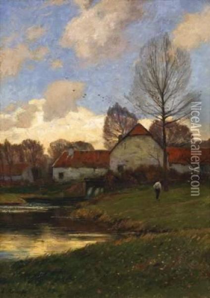 Fall Landscape With Farmstead Oil Painting - Eugen Kampf
