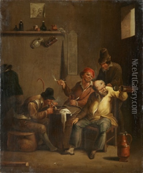 Kroginterior Med Piprokare (+ Kroginterior Med Kortspelare; Pair) Oil Painting - Matheus van Helmont
