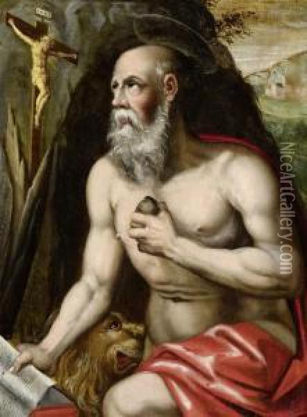 Saint Hieronymus Oil Painting - Jan Sanders Van Hemessen