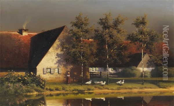 Die Kleine Gansehirtin Oil Painting - Paul Wilhelm Keller-Reutlingen