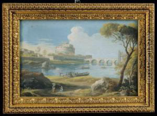 Vedute Di Roma: Il Castel Sant'angelo; Il Campo Vaccino Oil Painting - Jan Frans Van Bloemen (Orizzonte)