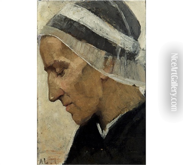 Profile Of A Bretonne Oil Painting - Amelie Lundahl