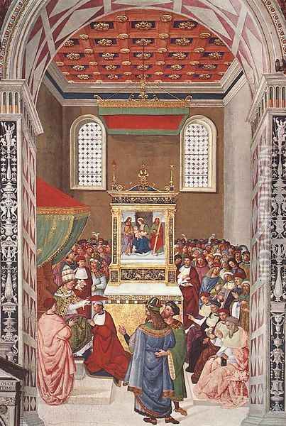 Piccolomini Receives the Cardinal Hat 1502-08 Oil Painting - Bernardino di Betto (Pinturicchio)