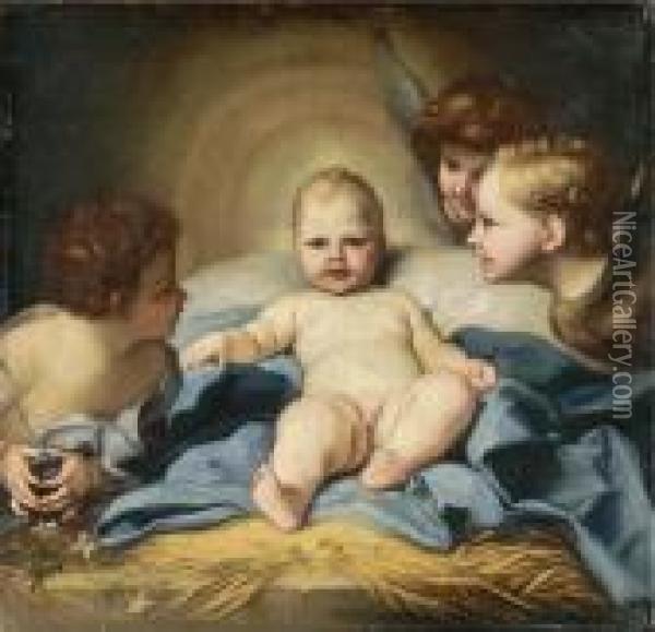 The Infant Christ With Angels And The Infant Saint John Thebaptist Oil Painting - Carlo Maratta or Maratti