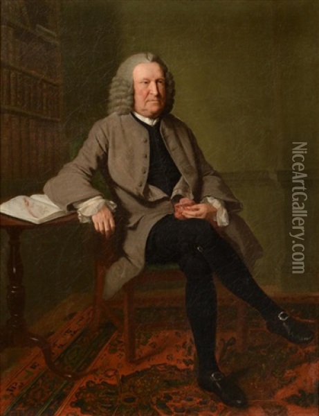 Portrait Of A Naturalist Seated At His Desk, Wearing A Brown Coat, Black Breeches And Holding A Geological Specimen Oil Painting - Johann Joseph Zoffany
