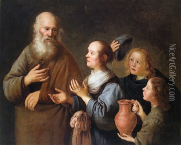 Der Prophet Elija Und Die Witwe Von Sarepta Oil Painting - Simon Peter (Schenck) Tilemann