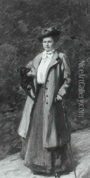Portrait Of A Lady With Her Dog Oil Painting - Robert Cree Crawford