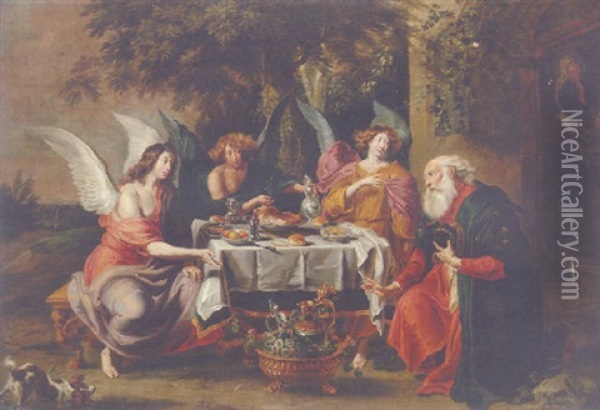 Abraham And The Three Angels Oil Painting - Willem van Herp the Elder
