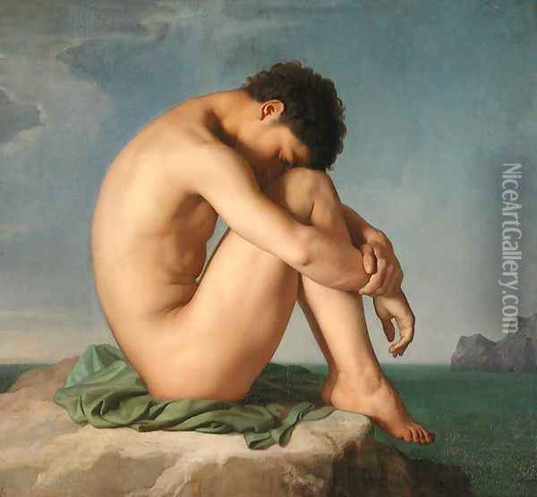 Jeune homme assis au bord de la mer (Young Man Sitting by the Seashore) Oil Painting - Jean Hippolyte Flandrin
