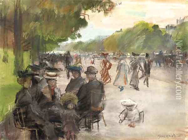 Elegant Parisians along an allee in the Bois de Boulogne, Paris Oil Painting - Isaac Israels