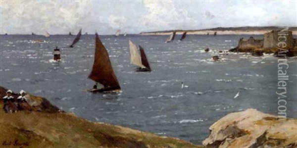 Sailing Boats At Concarneau Oil Painting - Paul Emile Lecomte